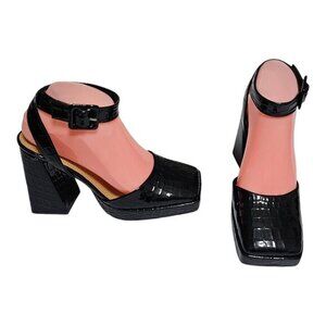 Topshop Fara Two Part Platform High‎ Heel Shoes Black Croc Women's Sz 6